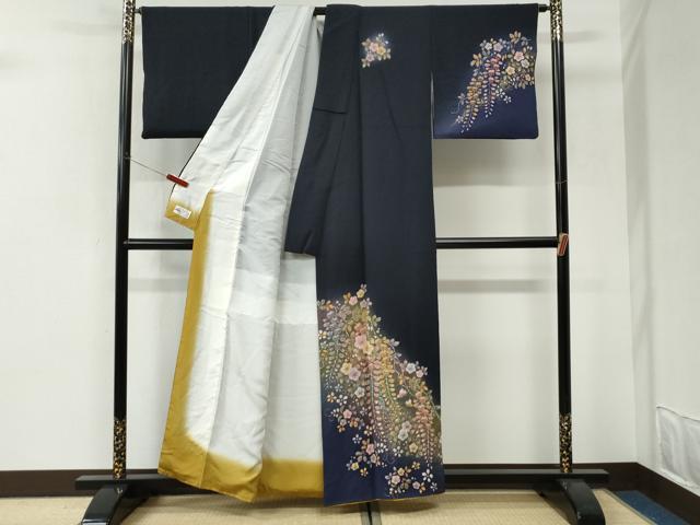 平和屋着物●越後十日町の一流染匠　桐屋・翠山工房　訪問着　絞り　枝垂れ花蝶文　暈し染め　金彩　やまと誂製　正絹　逸品　CABI3207yc