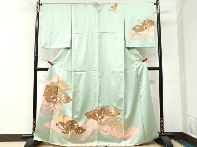 平和屋着物●訪問着　雲重ね御所車片輪車吉祥花文　金彩　正絹　逸品　CABI3208yc