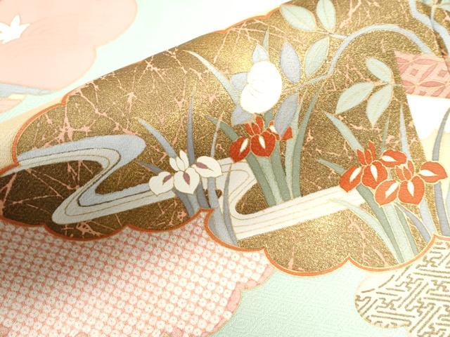 平和屋着物●訪問着　雲重ね御所車片輪車吉祥花文　金彩　正絹　逸品　CABI3208yc