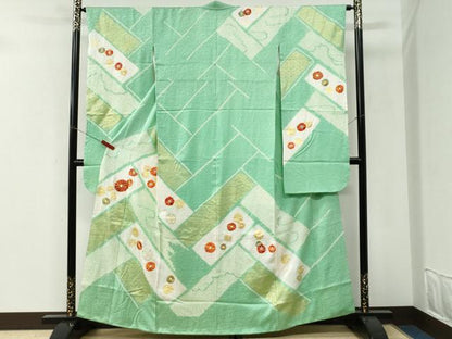 平和屋着物●豪華振袖　駒刺繍　絞り　檜垣吉祥花文　金彩　正絹　逸品　CABI3210yc