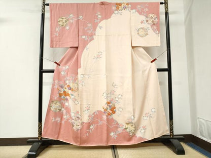 平和屋着物●訪問着　刺繍　枝橘草花丸文　金彩　正絹　逸品　CABI3211yc