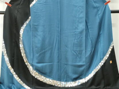 平和屋着物●金彩友禅作家　金彩の魔術師　堀省平　金煌織　訪問着　箔散らし　黒地　銀彩　ロング丈　正絹　逸品　CABI3212yc
