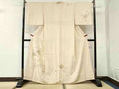 平和屋着物●訪問着　雪輪草花文　金彩　正絹　逸品　CABI3213yc