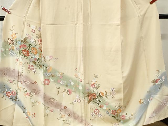 平和屋着物●訪問着　駒刺繍　花唐草文　暈し染め　金彩　正絹　逸品　CABI3214yc