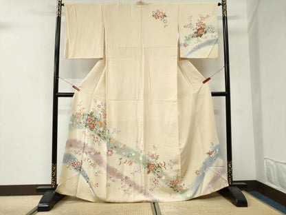 平和屋着物●訪問着　駒刺繍　花唐草文　暈し染め　金彩　正絹　逸品　CABI3214yc