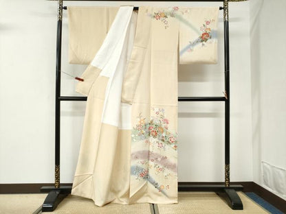 平和屋着物●訪問着　駒刺繍　花唐草文　暈し染め　金彩　正絹　逸品　CABI3214yc