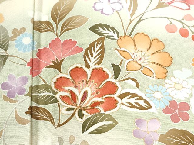 平和屋着物●訪問着　駒刺繍　花唐草文　暈し染め　金彩　正絹　逸品　CABI3214yc