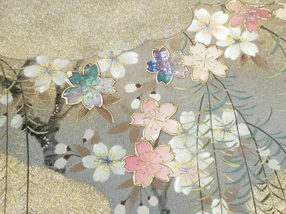 平和屋着物●螺鈿作家　藤本隆士　訪問着　雲取り枝桜文　金彩　正絹　逸品　未使用　CABI3215yc