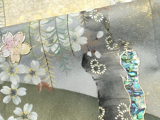 平和屋着物●螺鈿作家　藤本隆士　訪問着　雲取り枝桜文　金彩　正絹　逸品　未使用　CABI3215yc