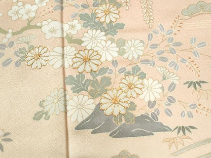平和屋着物●訪問着　駒刺繍　浜松舟籬草花文　暈し染め　金彩　ロング丈　正絹　逸品　CABI3218yc
