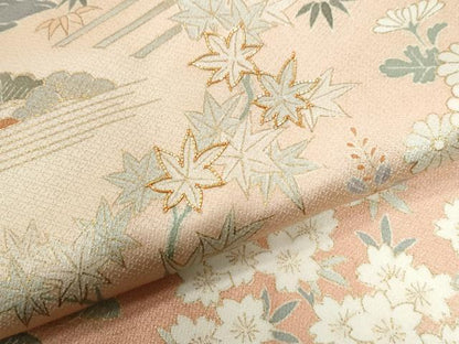 平和屋着物●訪問着　駒刺繍　浜松舟籬草花文　暈し染め　金彩　ロング丈　正絹　逸品　CABI3218yc