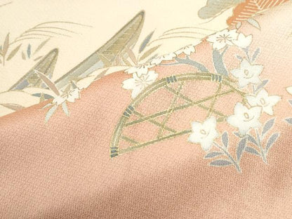 平和屋着物●訪問着　駒刺繍　浜松舟籬草花文　暈し染め　金彩　ロング丈　正絹　逸品　CABI3218yc