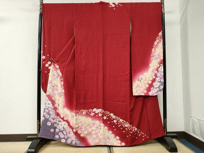 平和屋着物●豪華振袖　舞桜文　暈し染め　金彩　京都きもの友禅扱い　正絹　逸品　CABI3221yc
