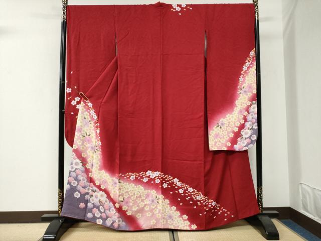 平和屋着物●豪華振袖　舞桜文　暈し染め　金彩　京都きもの友禅扱い　正絹　逸品　CABI3221yc