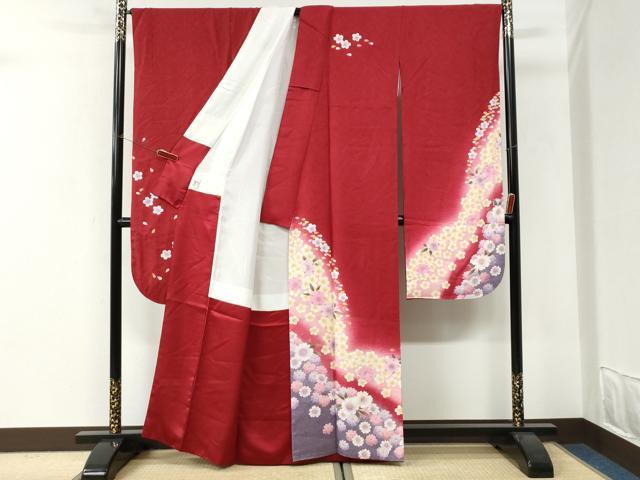 平和屋着物●豪華振袖　舞桜文　暈し染め　金彩　京都きもの友禅扱い　正絹　逸品　CABI3221yc