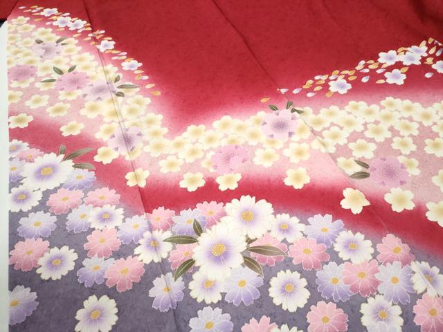 平和屋着物●豪華振袖　舞桜文　暈し染め　金彩　京都きもの友禅扱い　正絹　逸品　CABI3221yc