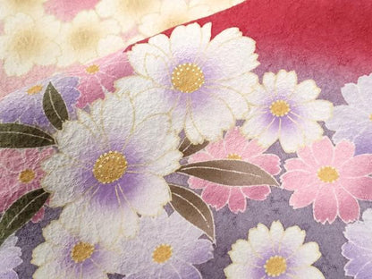 平和屋着物●豪華振袖　舞桜文　暈し染め　金彩　京都きもの友禅扱い　正絹　逸品　CABI3221yc
