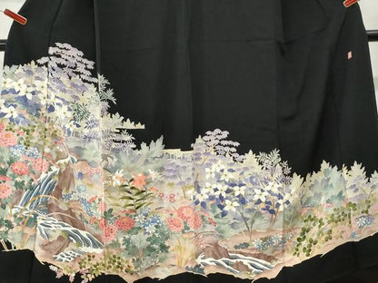 平和屋着物●本加賀友禅作家　浅野冨治男　黒留袖　水辺草花文　正絹　逸品　CABI3223yc
