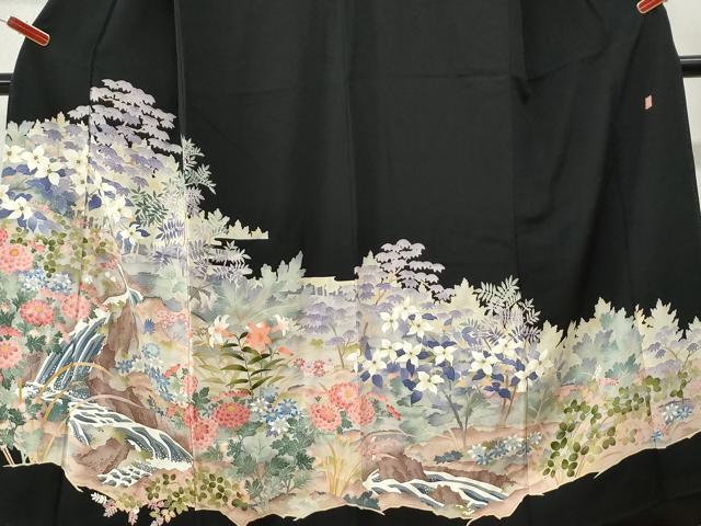 平和屋着物●本加賀友禅作家　浅野冨治男　黒留袖　水辺草花文　正絹　逸品　CABI3223yc