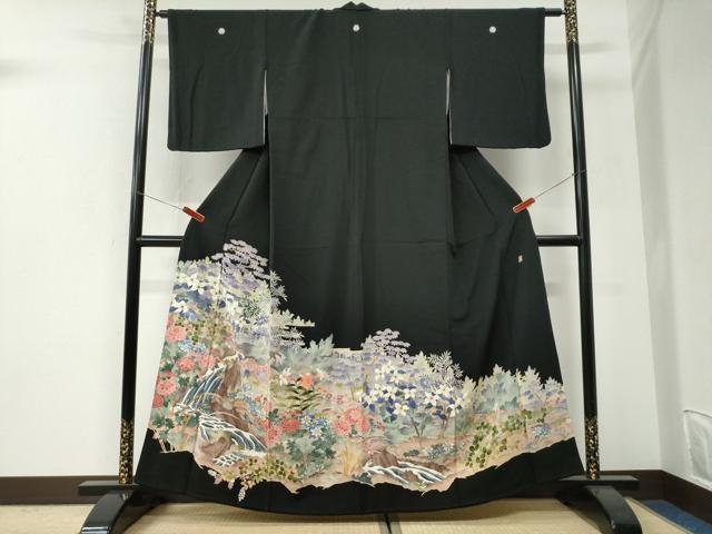 平和屋着物●本加賀友禅作家　浅野冨治男　黒留袖　水辺草花文　正絹　逸品　CABI3223yc
