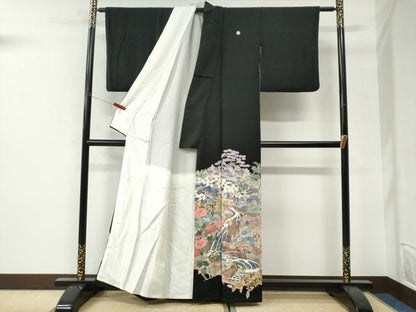平和屋着物●本加賀友禅作家　浅野冨治男　黒留袖　水辺草花文　正絹　逸品　CABI3223yc