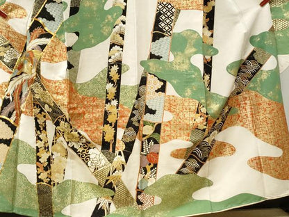 平和屋着物●豪華振袖　駒刺繍　竹並び鳳凰花唐草文　金彩　正絹　逸品　CABI3226yc