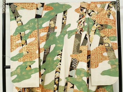 平和屋着物●豪華振袖　駒刺繍　竹並び鳳凰花唐草文　金彩　正絹　逸品　CABI3226yc
