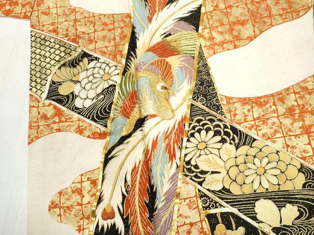 平和屋着物●豪華振袖　駒刺繍　竹並び鳳凰花唐草文　金彩　正絹　逸品　CABI3226yc