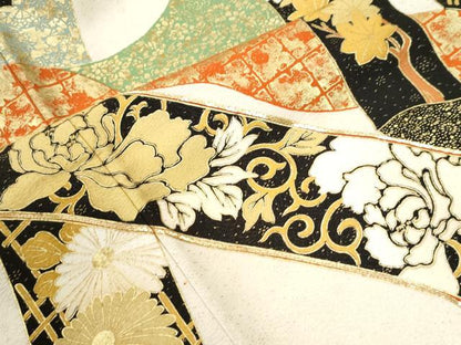 平和屋着物●豪華振袖　駒刺繍　竹並び鳳凰花唐草文　金彩　正絹　逸品　CABI3226yc