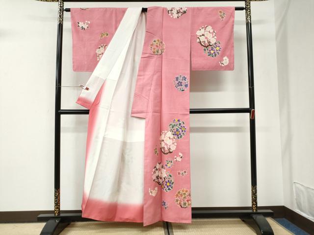平和屋着物●訪問着　紬地　作家物　久美子画　手描き　草花丸文　正絹　逸品　未使用　CABI3229yc