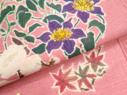 平和屋着物●訪問着　紬地　作家物　久美子画　手描き　草花丸文　正絹　逸品　未使用　CABI3229yc
