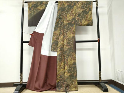 平和屋着物●訪問着　孔雀羽文　暈し染め　金彩　正絹　逸品　CABI3230yc