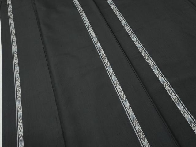 平和屋着物●上質な紬　吉祥間道　黒地　正絹　逸品　CABI3231yc
