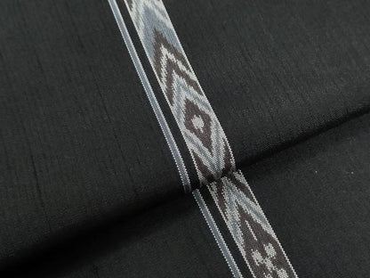 平和屋着物●上質な紬　吉祥間道　黒地　正絹　逸品　CABI3231yc