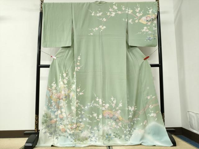 平和屋着物●高級染元　粋峰　林芳夫　京加賀友禅　訪問着　地紙牡丹花文　暈し染め　金彩　ロング丈　正絹　逸品　CABI3233yc
