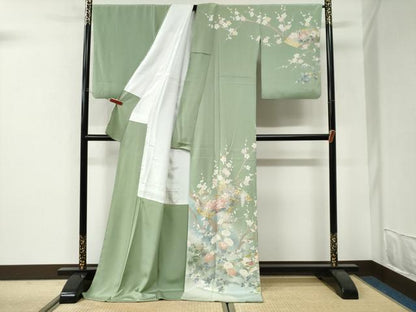 平和屋着物●高級染元　粋峰　林芳夫　京加賀友禅　訪問着　地紙牡丹花文　暈し染め　金彩　ロング丈　正絹　逸品　CABI3233yc