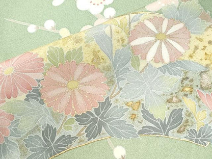 平和屋着物●高級染元　粋峰　林芳夫　京加賀友禅　訪問着　地紙牡丹花文　暈し染め　金彩　ロング丈　正絹　逸品　CABI3233yc