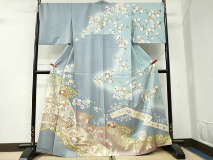 平和屋着物●訪問着　駒刺繍　雪輪エ霞吉祥花文　暈し染め　金彩　正絹　逸品　CABI3235yc