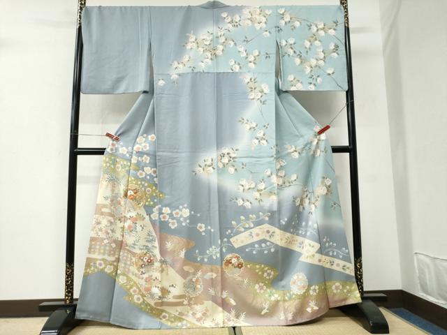 平和屋着物●訪問着　駒刺繍　雪輪エ霞吉祥花文　暈し染め　金彩　正絹　逸品　CABI3235yc