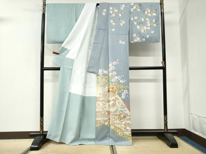 平和屋着物●訪問着　駒刺繍　雪輪エ霞吉祥花文　暈し染め　金彩　正絹　逸品　CABI3235yc