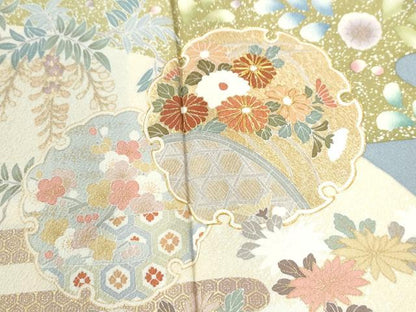 平和屋着物●訪問着　駒刺繍　雪輪エ霞吉祥花文　暈し染め　金彩　正絹　逸品　CABI3235yc