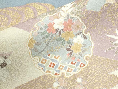 平和屋着物●訪問着　駒刺繍　雪輪エ霞吉祥花文　暈し染め　金彩　正絹　逸品　CABI3235yc