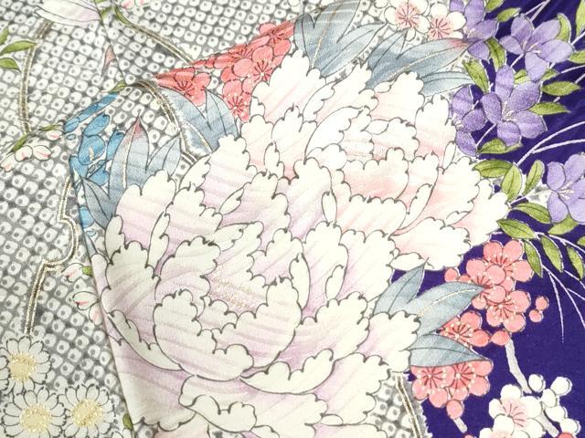 平和屋着物●上質な小紋　牡丹菊花文　金彩　正絹　逸品　CABI3238yc