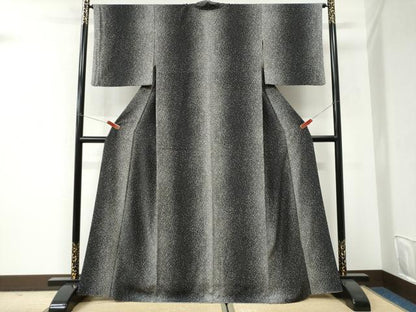 平和屋着物●上質な小紋　背抜き仕立て　霞間道　たたき染め　黒地　正絹　逸品　CABI3240yc