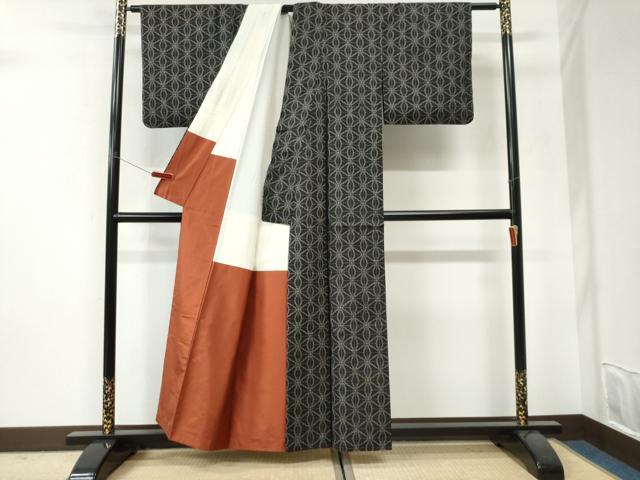 平和屋着物●本場大島紬　7マルキ　麻の葉文様　正絹　逸品　CABI3241yc
