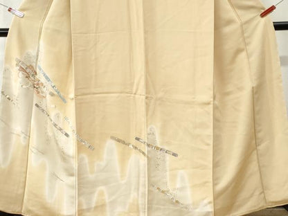 平和屋着物●訪問着　駒刺繍　横笛花蝶文　暈し染め　金彩　正絹　逸品　未使用　CABI3251yc