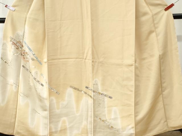 平和屋着物●訪問着　駒刺繍　横笛花蝶文　暈し染め　金彩　正絹　逸品　未使用　CABI3251yc