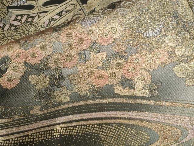 平和屋着物●訪問着　浜松草花文　暈し染め　黒地　金彩　正絹　逸品　CABI3253yc