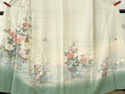 平和屋着物●十日町友禅作家　松雨　訪問着　牡丹花鳥文　暈し染め　金彩　正絹　逸品　CABI3257yc