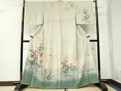 平和屋着物●十日町友禅作家　松雨　訪問着　牡丹花鳥文　暈し染め　金彩　正絹　逸品　CABI3257yc